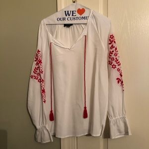 Long sleeve white embroidered blouse